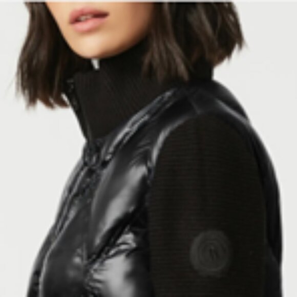 Stylish Black Quilted Women's Puffer Coat. Mixed Media Design. XS-S. - Picture 3 of 14